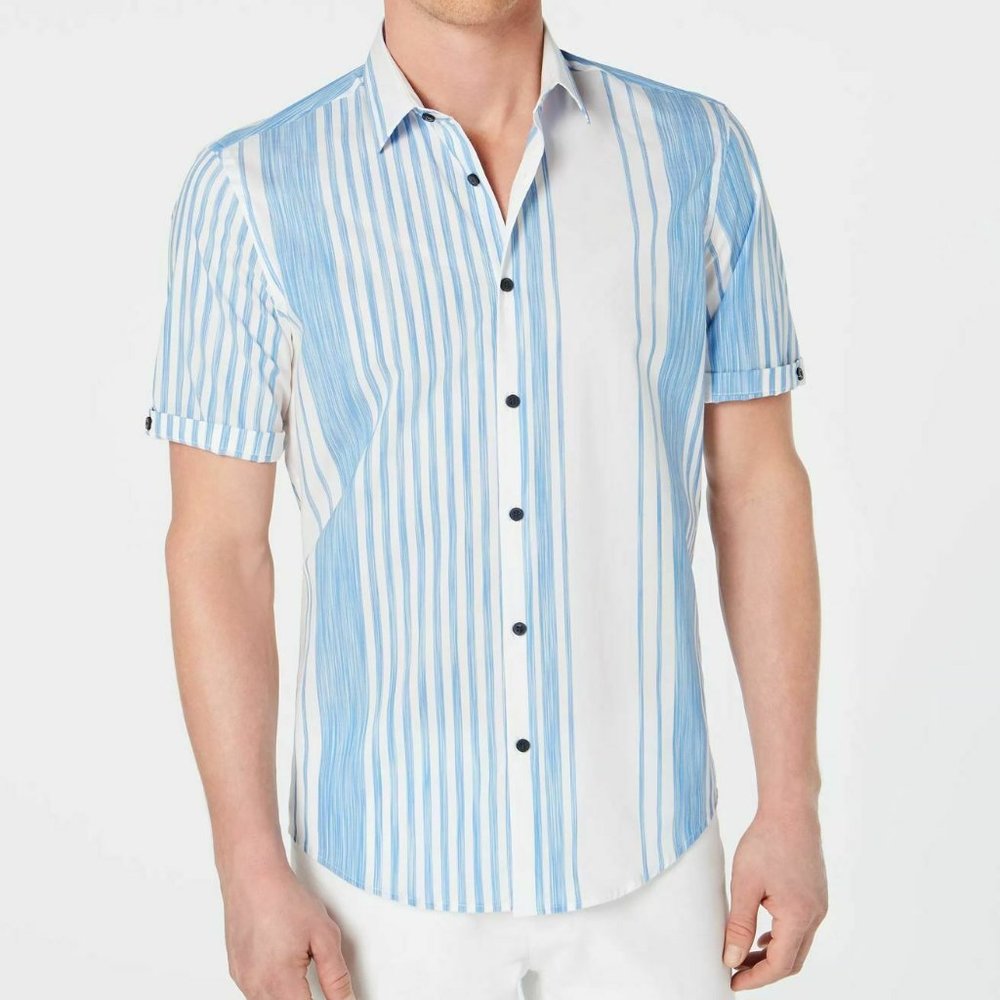 Alfani Shirt Short Sleeve Button Down Striped M